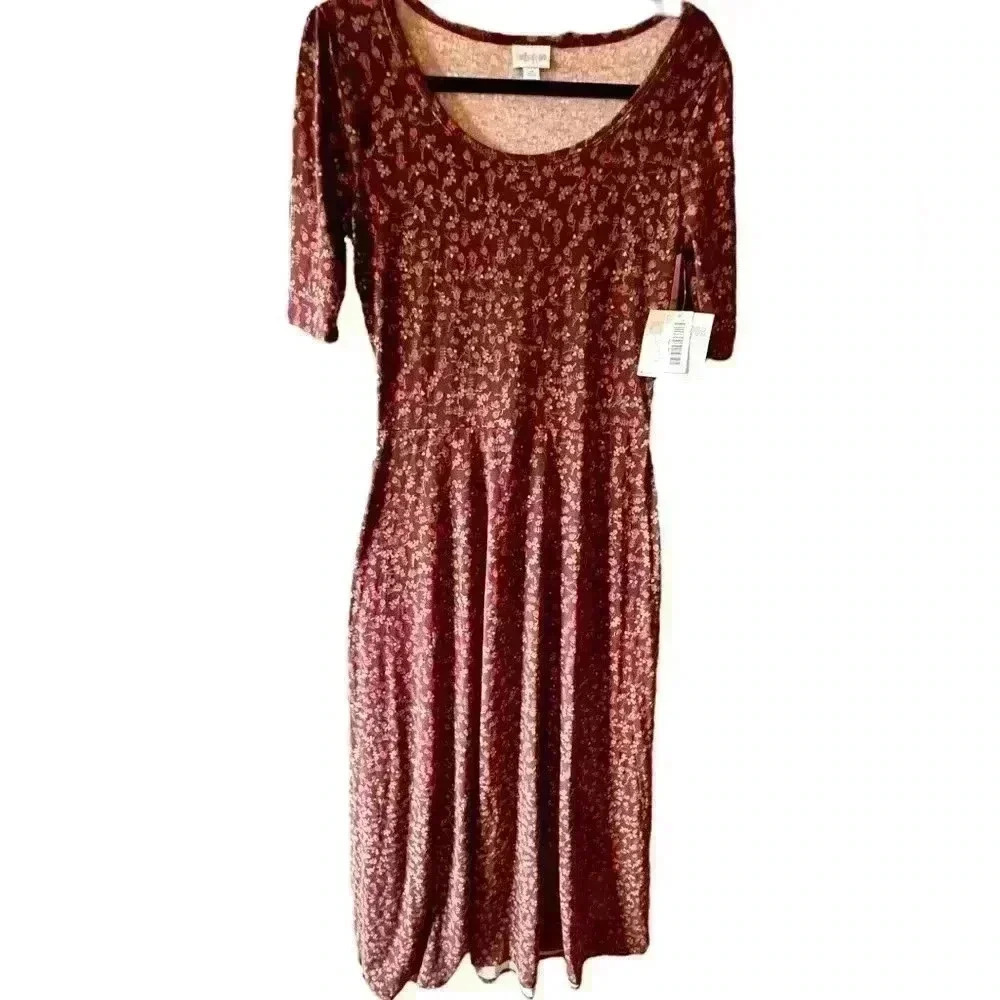 Lularoe Medium brown ditzy floral ANa maxi dress. Brown has burgundy in it. NWT